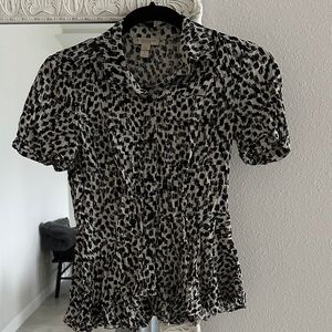 Burberry Black and White Animal Abstract Peplum Blouse
